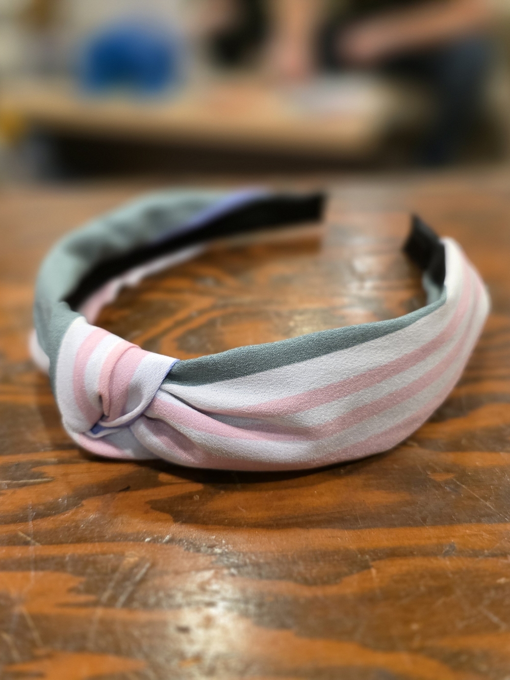 Striped Pink & Gray Knotted Headband for Women